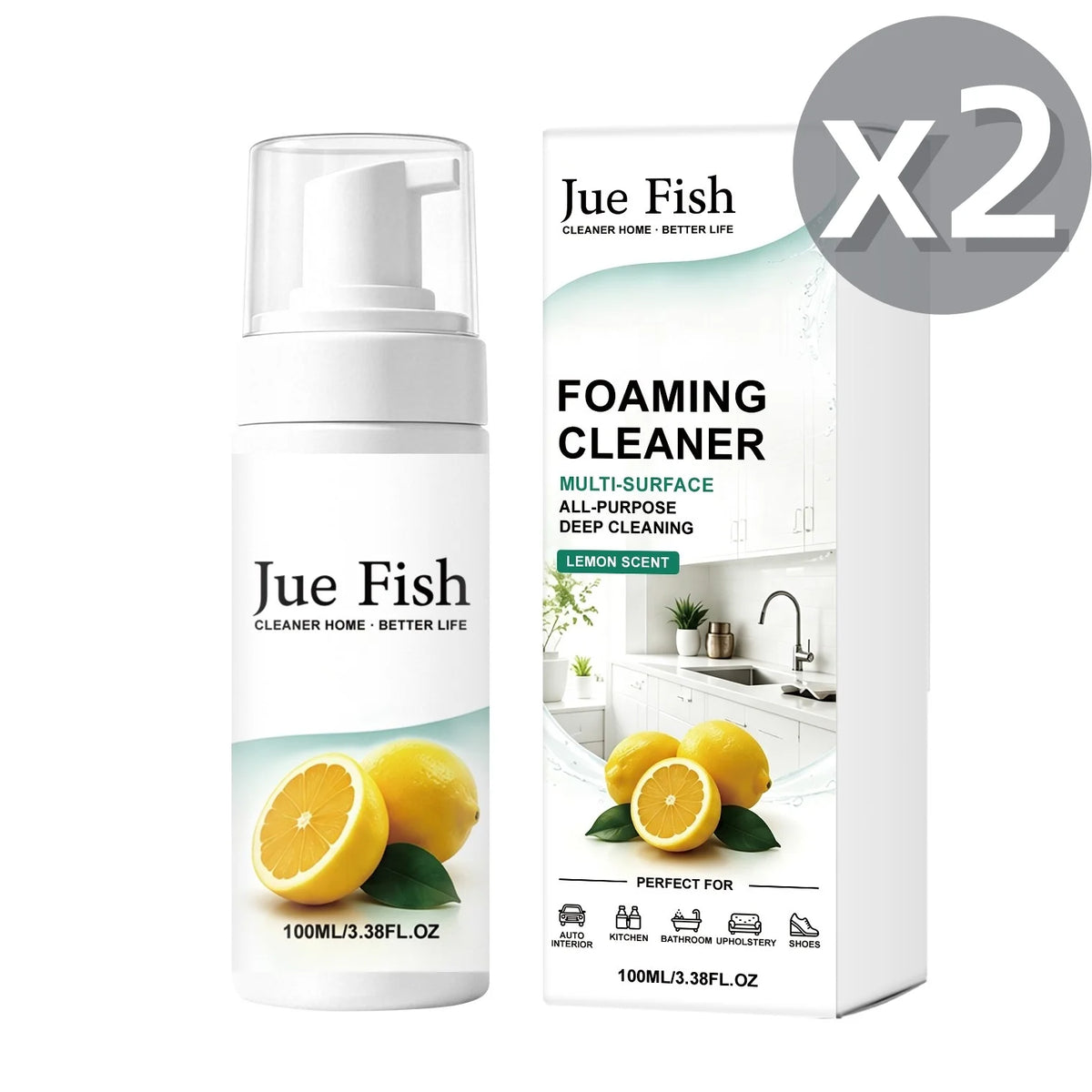 Jue-Fish Multi-Surface Foaming Cleaner No-Rinse Spray Multi-Surface Cleaner Spray PLUSH 100ml Boxed x 2Pcs
