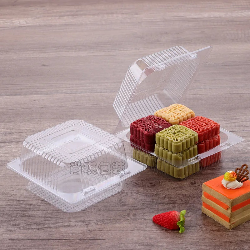 50/100pcs Transparent Plastic Cake Boxes with Flip Cover Cake Storage Box PLUSH