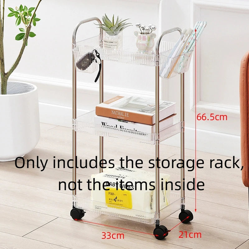 Transparent Multi-Layer Storage Cart Rack – Bathroom & Bedroom Storage Cart Rack PLUSH three tier