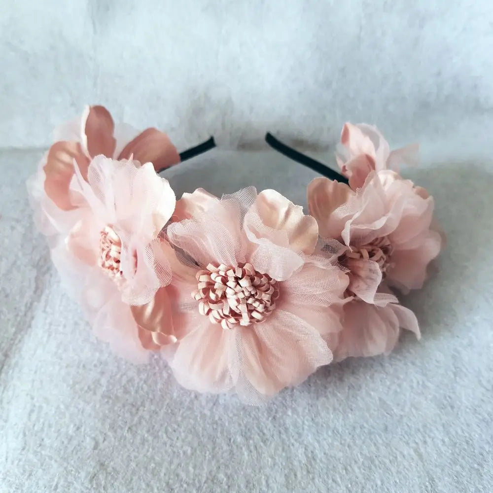 Mesh Curled Flower Bridal Headpiece – Wedding Hair Garland Bridal Hair Garland PLUSH