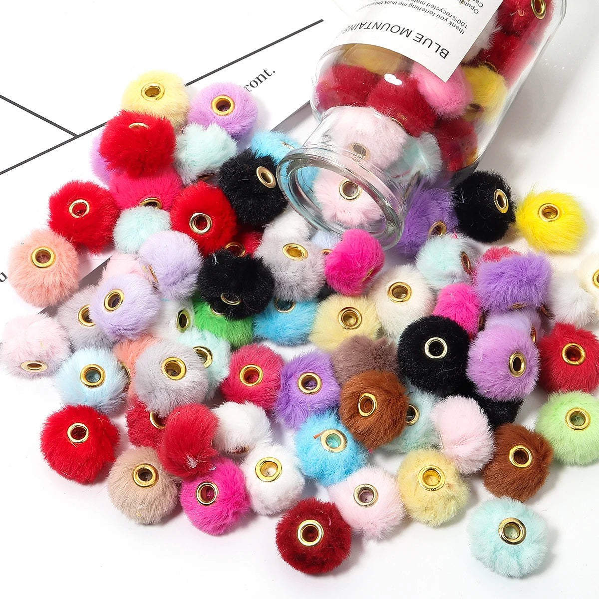 10pcs Pompom Plush Fur Ball Beads – Multicolor DIY Jewelry Pompom Spacer Beads PLUSH
