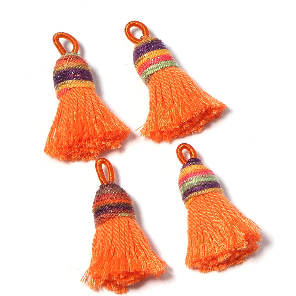 4pcs Gradient Glitter Mini Tassel Charms – DIY Jewelry Making Tassel Charms PLUSH Orange