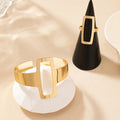 Geometric Hollowed Square Stainless Steel Ring & Bracelet Set Jewelry Set PLUSH Gold-color
