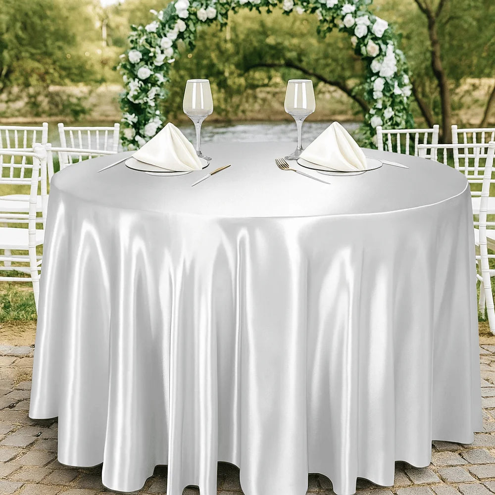 Round Satin Tablecloth – Imitation Silk Wedding Table Cover Satin Tablecloth PLUSH