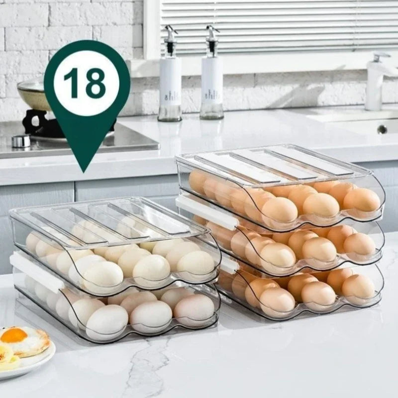Automatic Slide Egg Organizer – 54-Egg Fridge Storage Box Egg Storage Organizer PLUSH