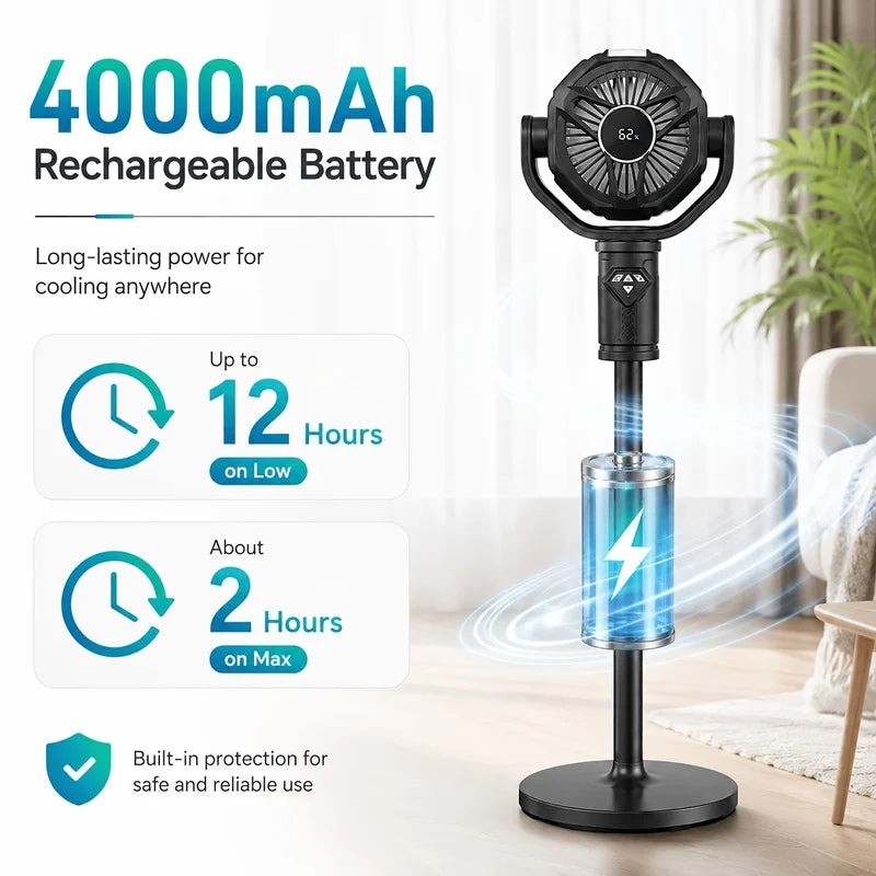 Rechargeable Standing Fan – 10-Speed Oscillating, Remote Control Rechargeable Floor Fan PLUSH