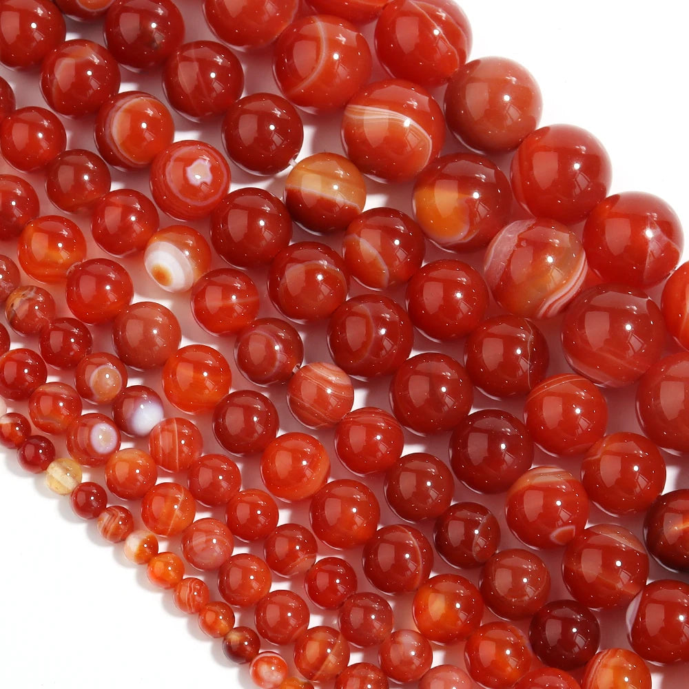 Red Stripe Agate Beads 4–12mm Natural Stone Spacers for DIY Natural Stone Beads PLUSH
