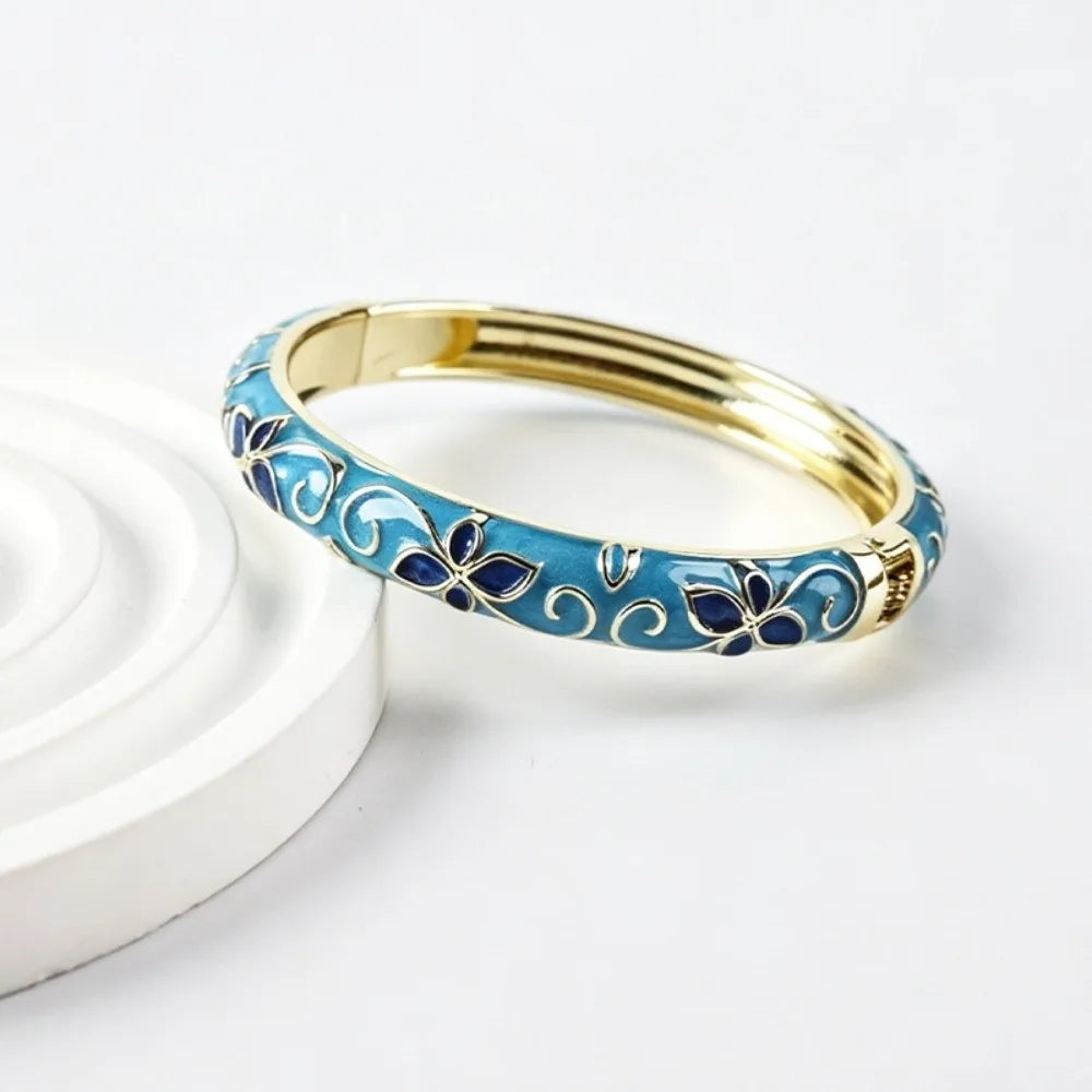 Vintage Cloisonne Bangle – Colorful Floral Enamel Ethnic Bracelet Enamel Bangle Bracelet PLUSH Style 1