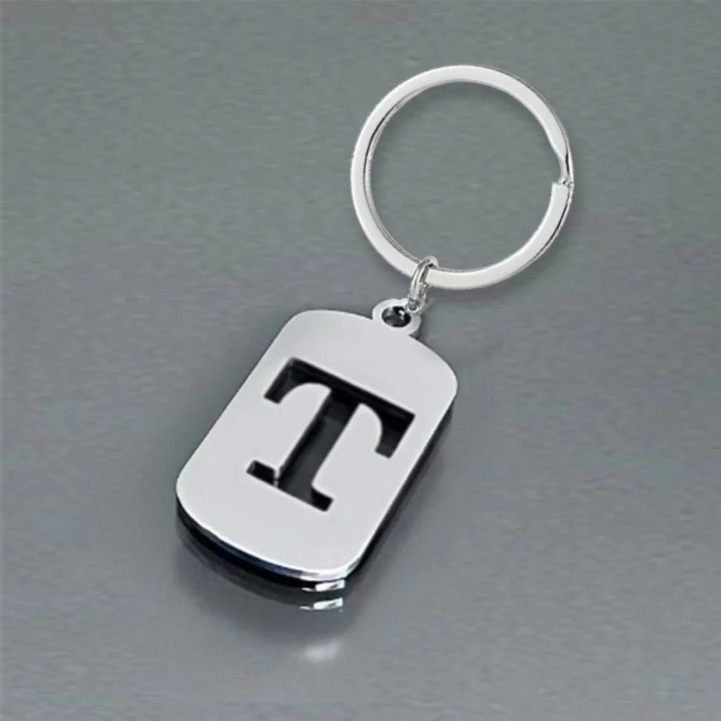 Stainless Steel Initial Letter Keychain – Men's Bag Pendant Letter Keychain PLUSH T