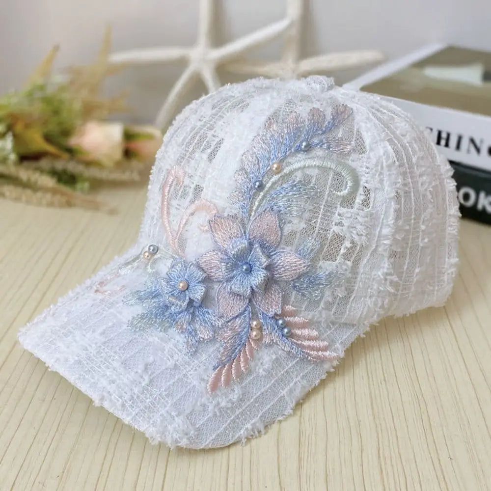 Women's Breathable Floral Lace Baseball Cap – Quick-Dry Hat Women's Baseball Cap PLUSH style D