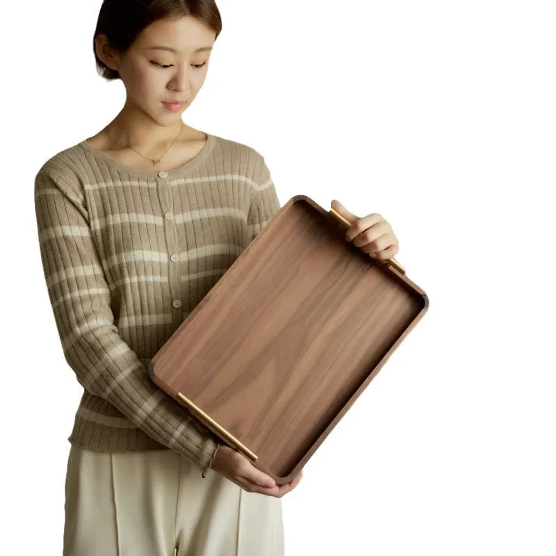Vintage Solid Wood Serving Tray with Brass Handles | Handcrafted Wood Serving Tray PLUSH