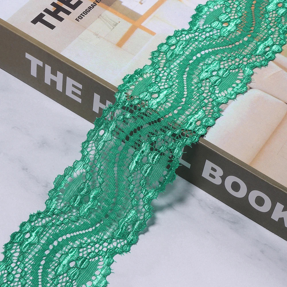 6cm Elastic Floral Lace Trim 2 Yards – DIY Sewing Craft Elastic Lace Trim PLUSH green 6cm