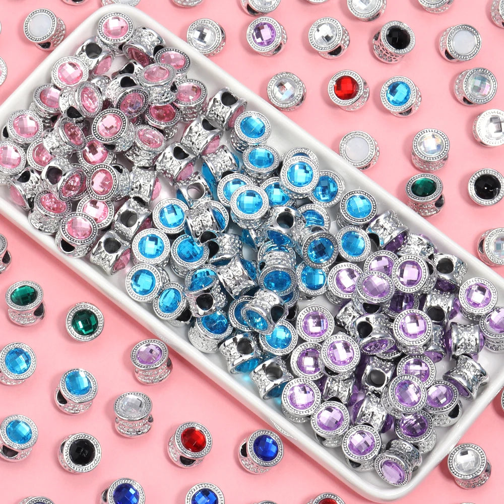 10pcs Rhinestone Barrel Beads Big Hole – DIY Jewelry Making Rhinestone Barrel Beads PLUSH