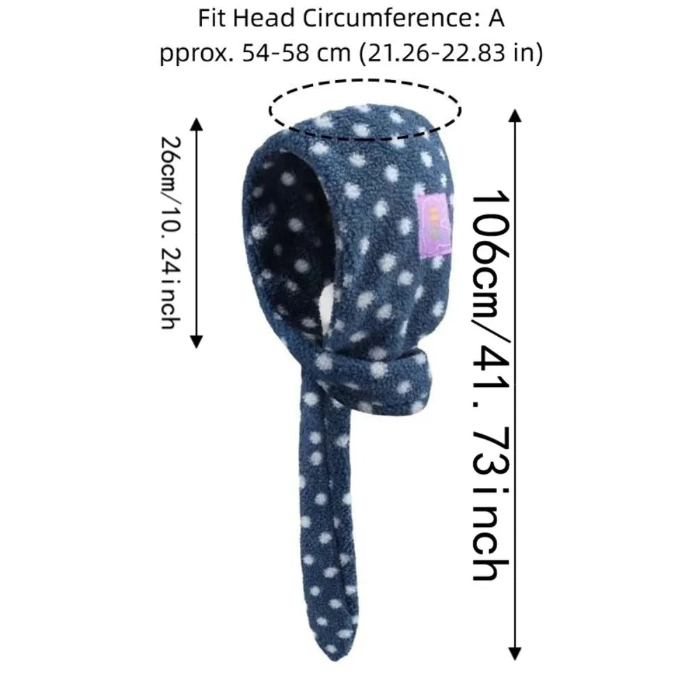 Women's Polka Dot Plush Hooded Scarf Balaclava Beanie Cap Hooded Scarf Beanie PLUSH