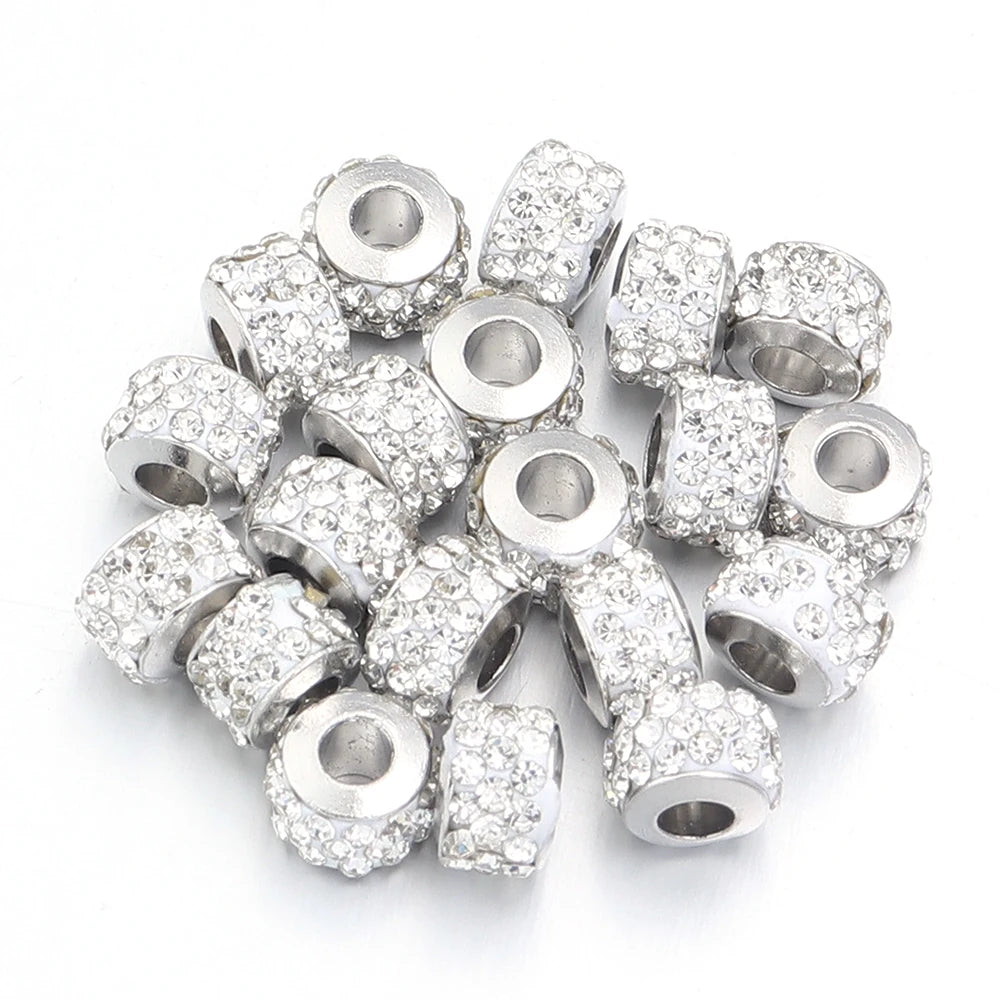 20pcs Rhinestone Ball Spacer Beads Large Hole DIY Jewelry Rhinestone Spacer Beads PLUSH WH 7x5mm hole 3mm
