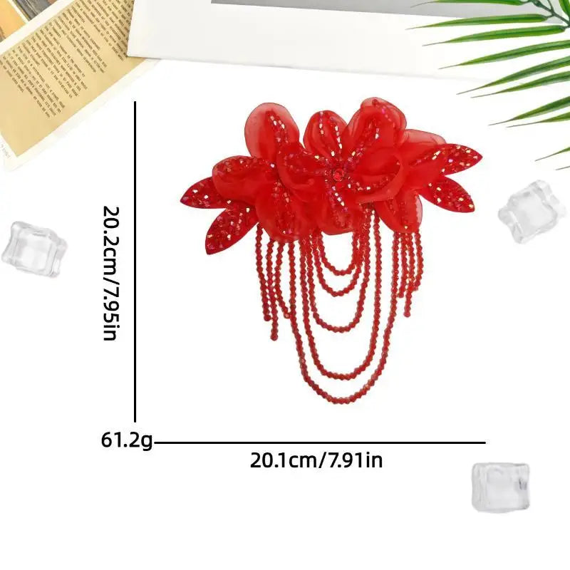 Crystal Chiffon Flower Beaded Tassel Corsage | DIY Patch Beaded Flower Corsage PLUSH A10