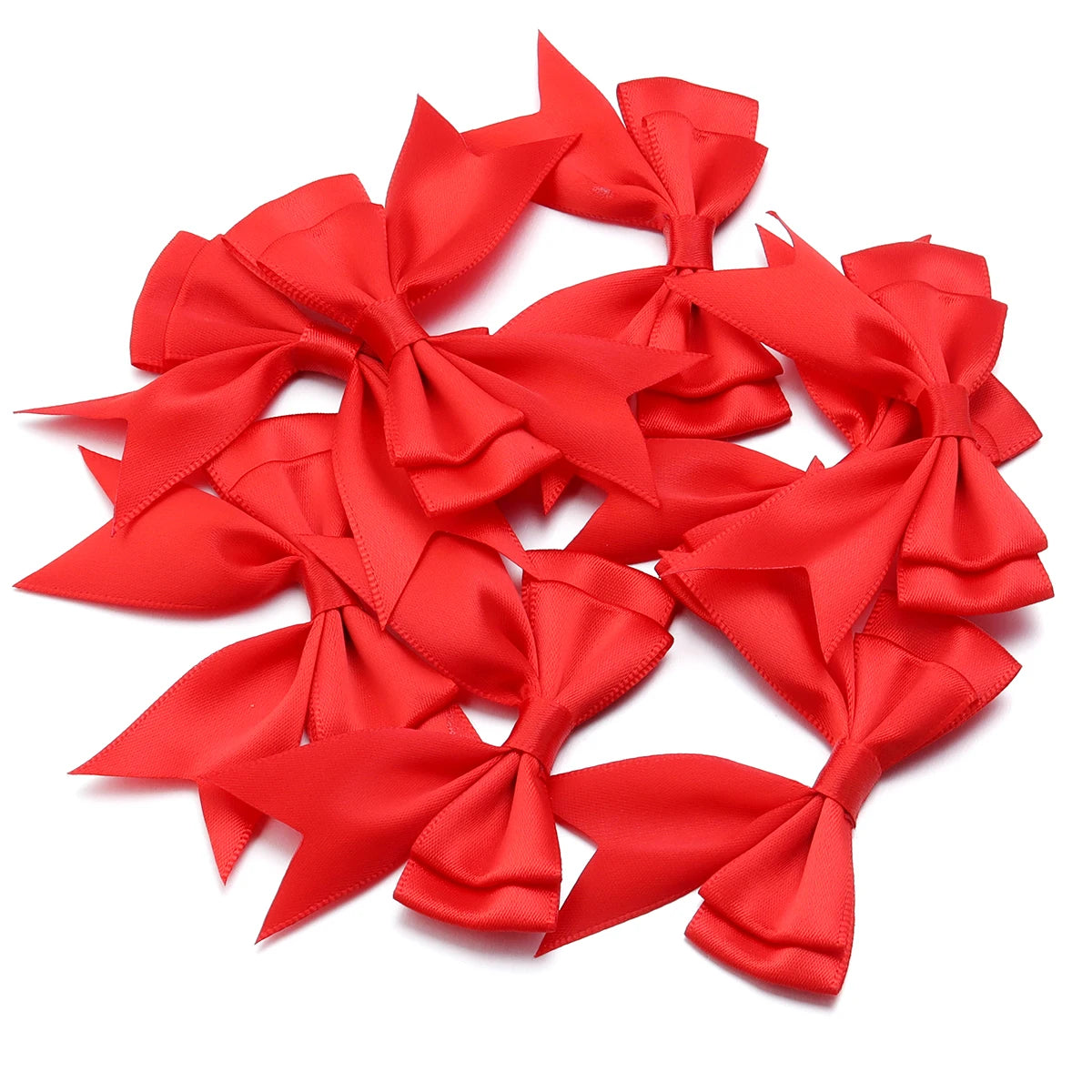 10pcs Satin Ribbon Bows – Colorful Double Layer DIY Bowknot Ribbon Bow Embellishment PLUSH Red 6cmx7cm