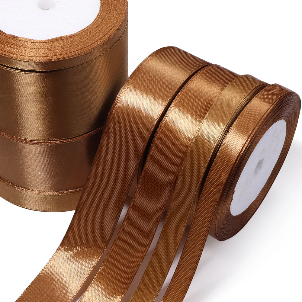 25 Yards Gold Brown Satin Ribbon – Gift Wrapping & DIY Decor Satin Craft Ribbon PLUSH