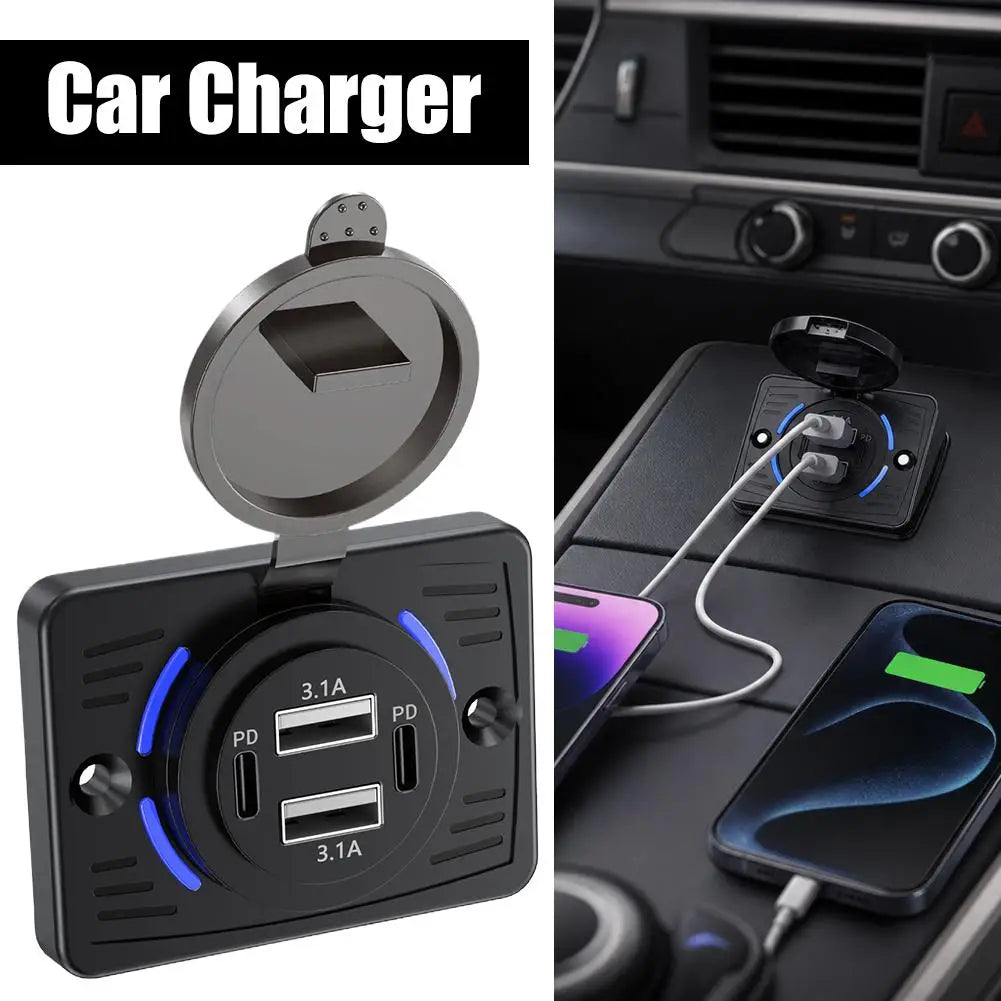 Dual USB QC3.0 + PD Car Charger 5V 3.1A | 12V-24V Vehicle Car USB Charger PLUSH