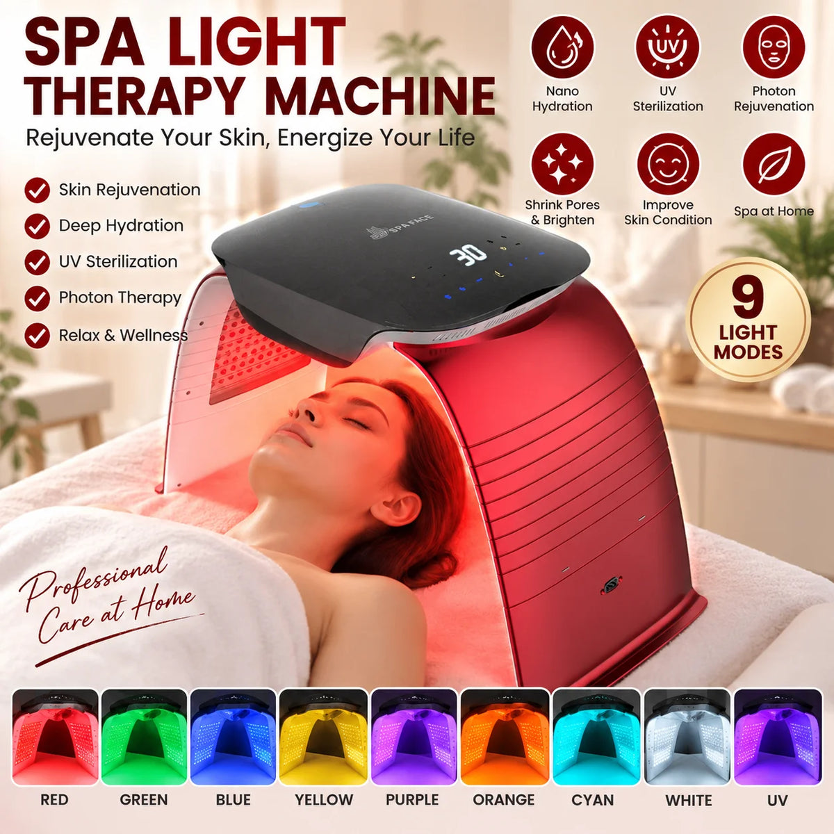 9-Color LED Photon Therapy Machine with Nano Mist – Facial Care LED Facial Device PLUSH