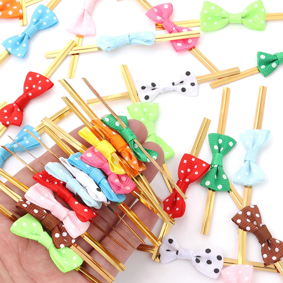 30pcs Polka Dot Bow Twist Ties Gold Wire – Gift Bag Seals Gift Bow Twist Ties PLUSH