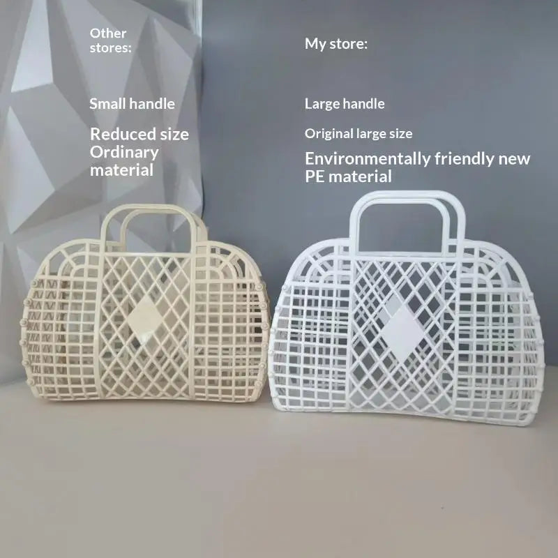 Hollow Waterproof Beach Tote Bag – Large Jelly Basket Storage Tote Basket PLUSH