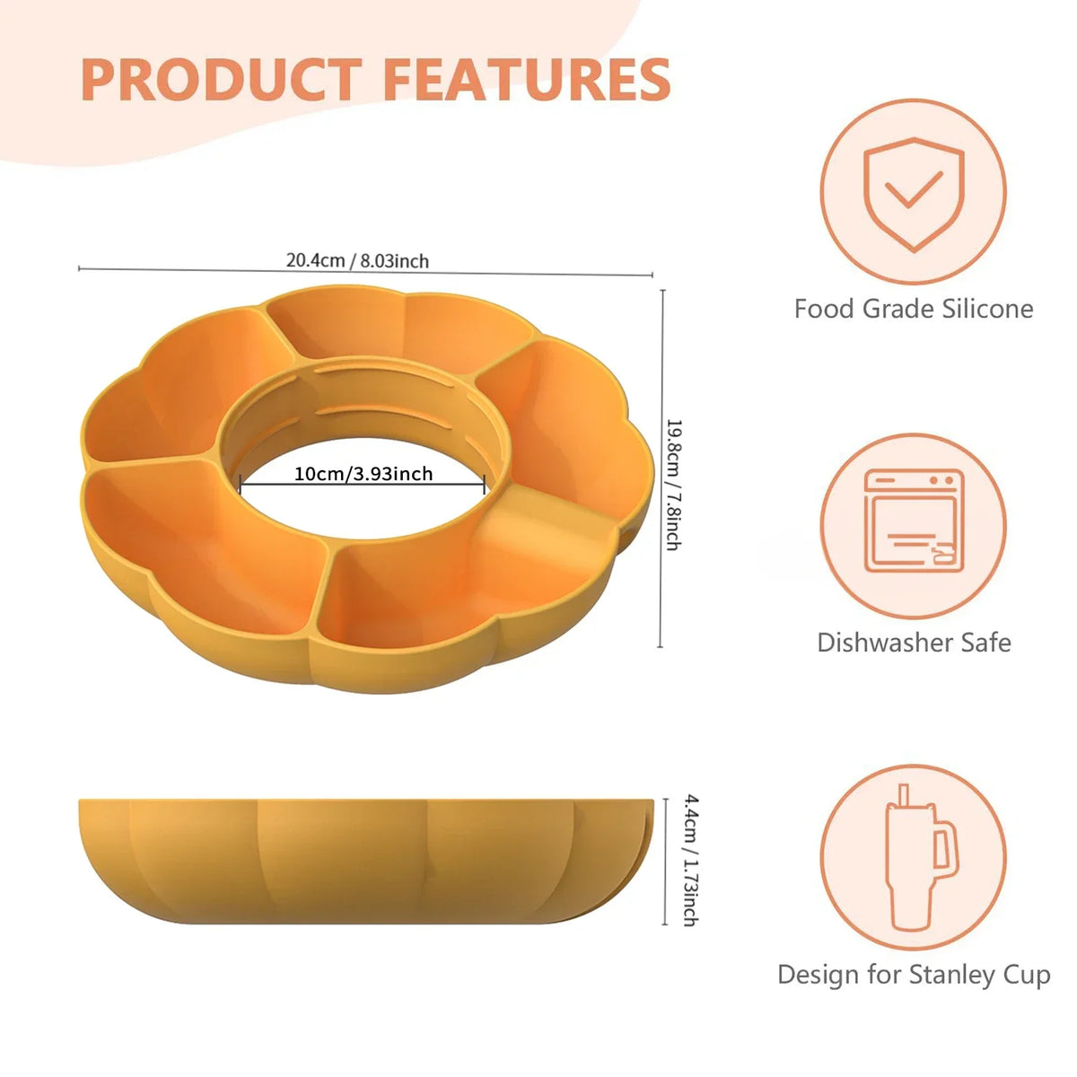 Silicone Snack Tray for Stanley 40 oz Cup – Divided Platter Divided Snack Tray PLUSH