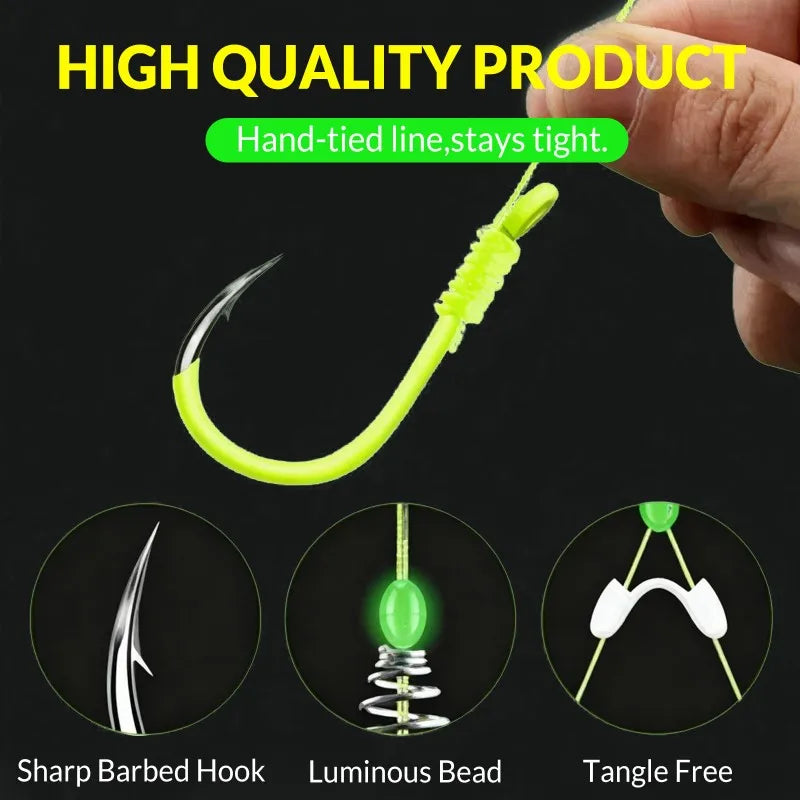 5-Pack Fluorescent Green High Carbon Steel Fishing Hooks #8-#9 Fishing Hooks PLUSH