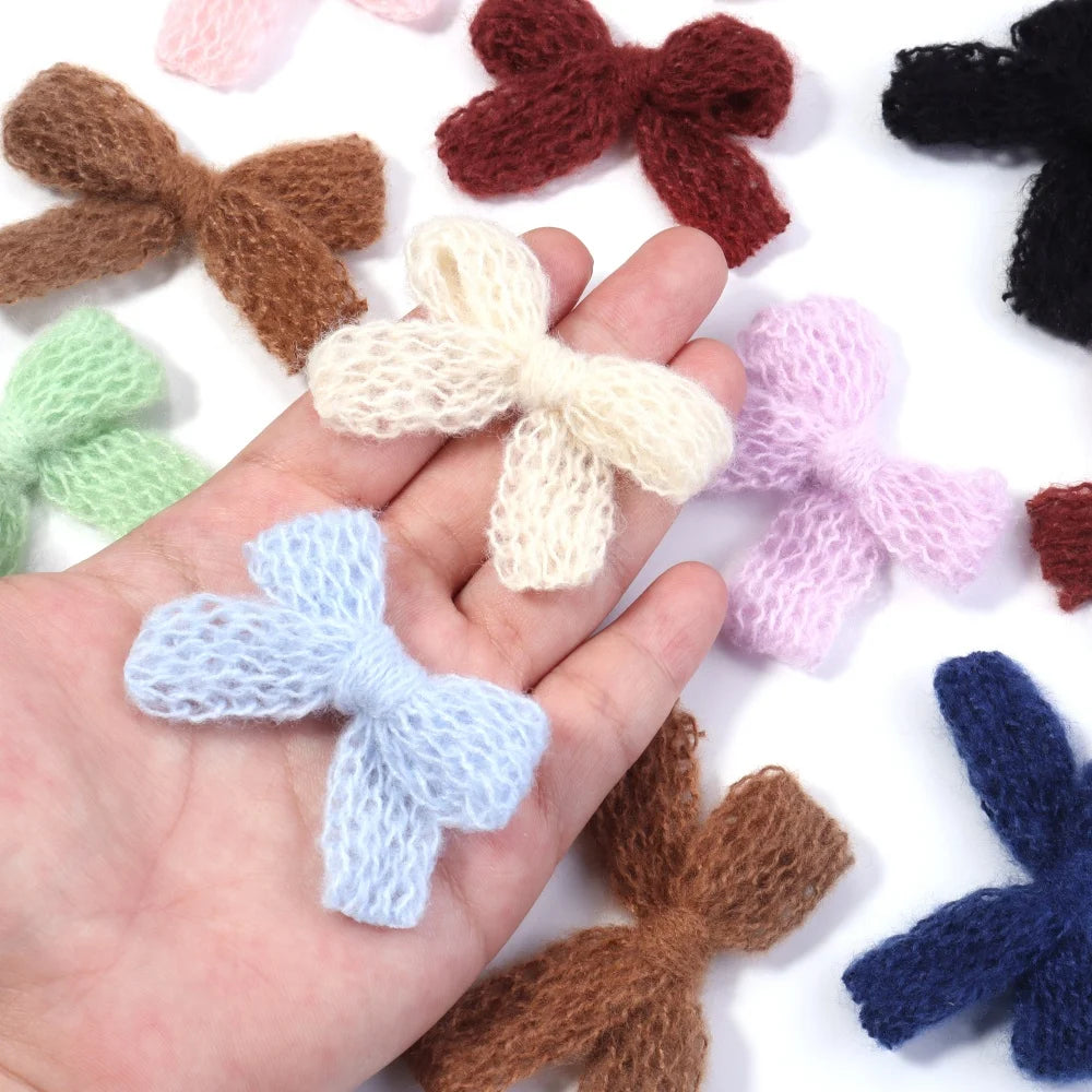 10pcs Fluffy Knitted Wool Yarn Bows – DIY Hair & Jewelry Craft DIY Hair Bow PLUSH