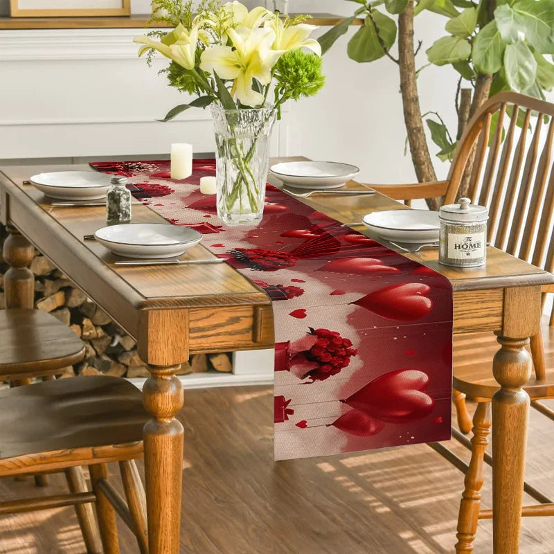 Valentine's Day Table Runner – Hearts, Roses & Dove Print Table Runner PLUSH