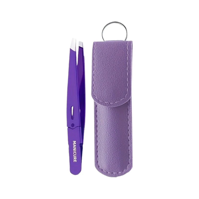 Ouriner Slant Tip Eyebrow Tweezers – Precision Stainless Steel Eyebrow Tweezers PLUSH Purple with bag