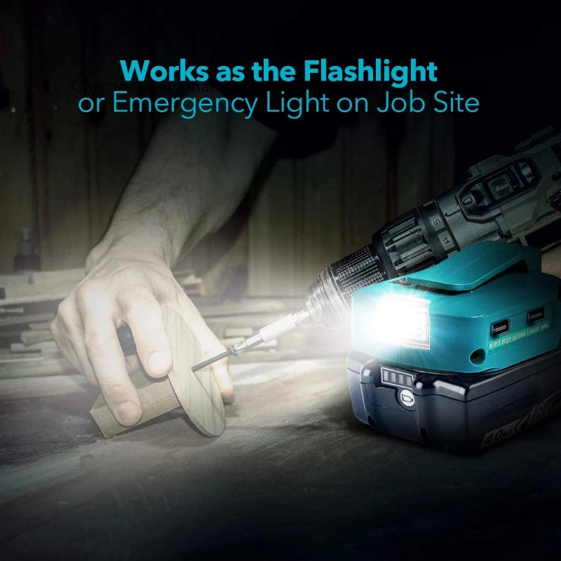 Makita 14.4V–18V Battery LED Work Light & Dual USB Adapter Battery LED Adapter PLUSH