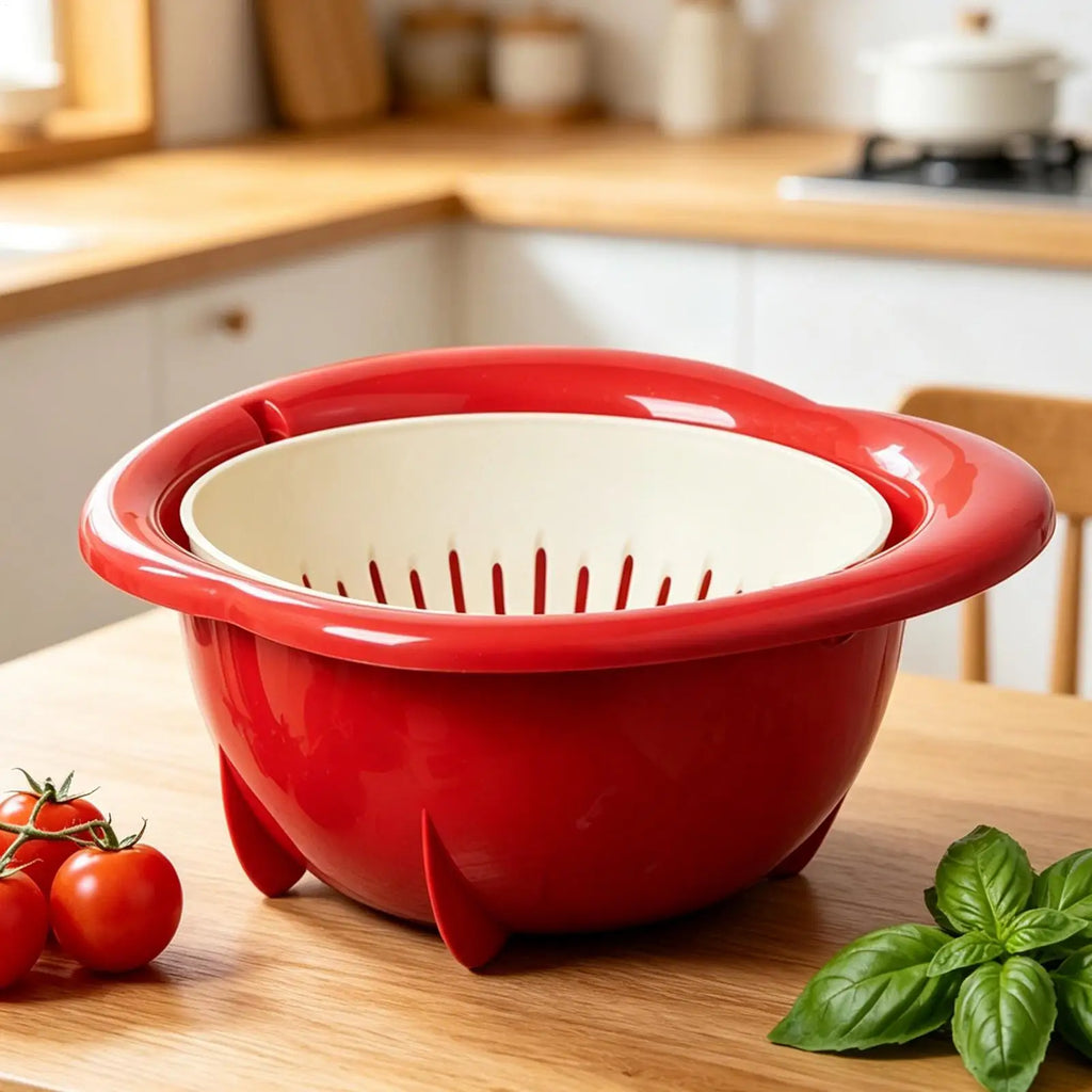 Double Layer Fruit & Vegetable Drain Basket with Handle Kitchen Drain Basket PLUSH