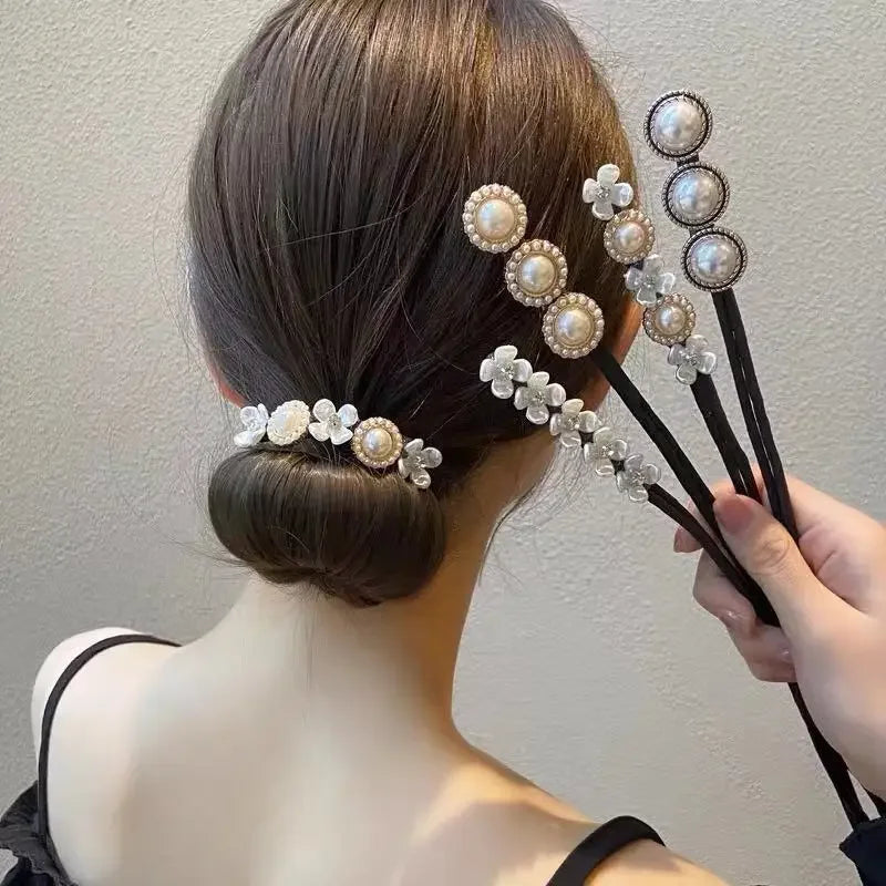 Pearl Flower Bun Maker – Korean Hair Braider & Hairpin Hair Styling Tool PLUSH