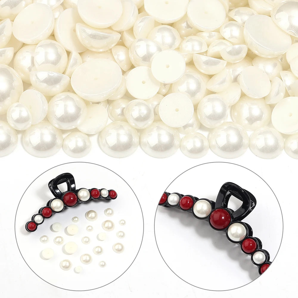 Beige Half Round No-Hole Imitation Pearl Beads 10-100pcs DIY Jewelry Craft Beads PLUSH