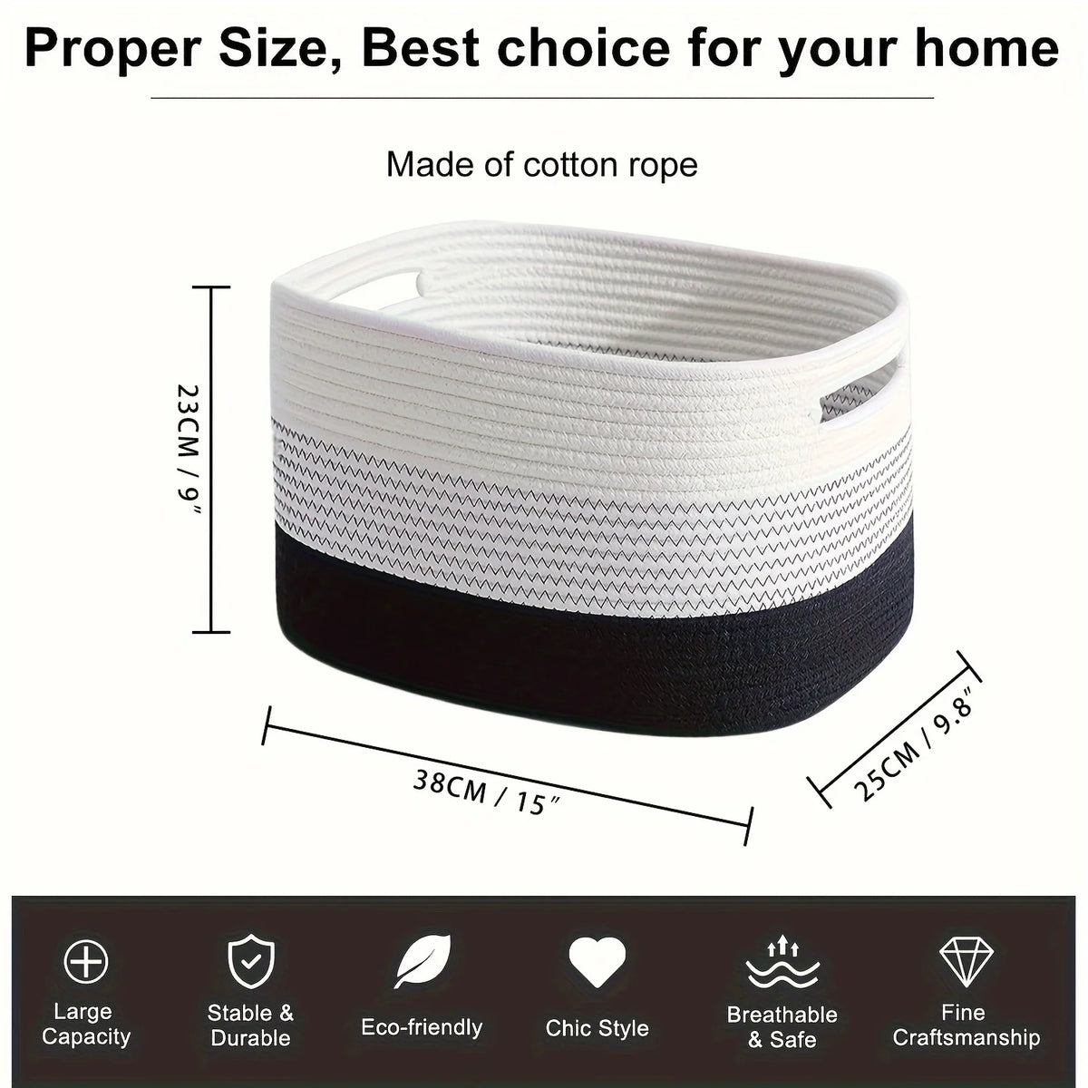 Woven Cotton Rope Storage Basket with Handles – Rectangular Woven Storage Basket PLUSH