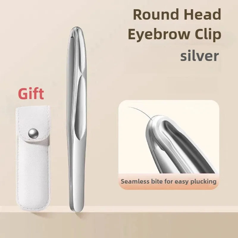 Ouriner Round Tip Tweezers – Eyebrow & Facial Hair Removal Eyebrow Tweezers PLUSH Silvery with bag