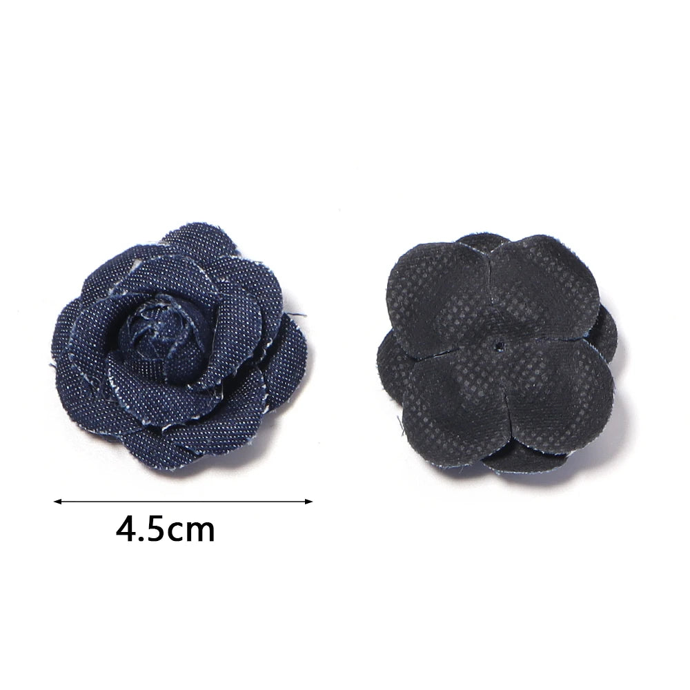 3pcs Denim Handmade Camellia Flowers 4.5cm – DIY Crafts Decor Fabric Craft Flowers PLUSH