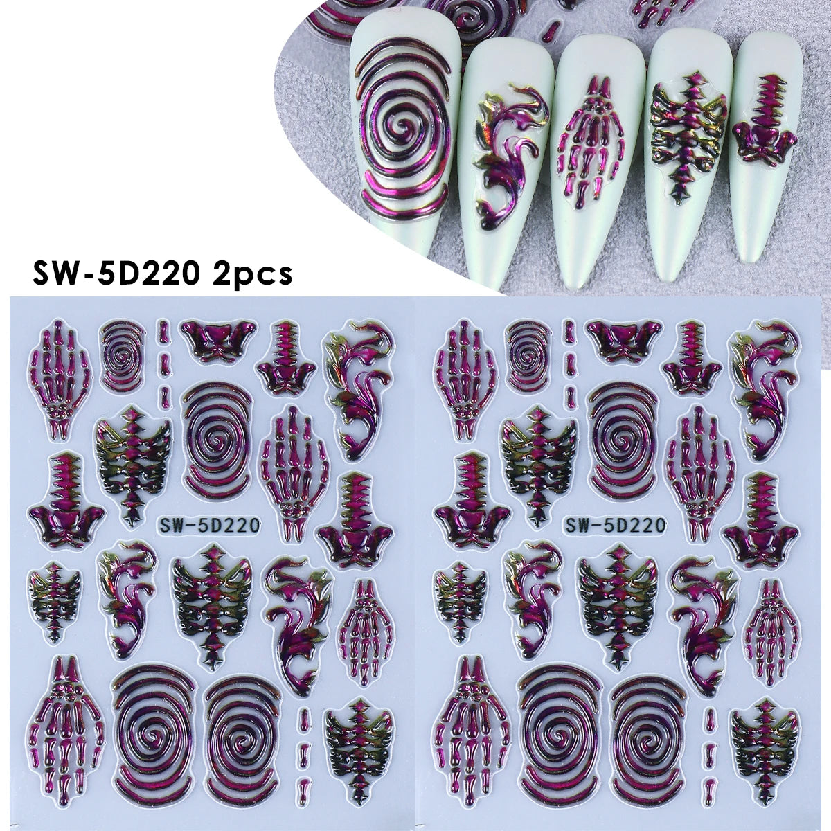 Halloween 5D Embossed Nail Stickers – Spider Web Ghost Decals Nail Art Stickers PLUSH SW-5D220 2pcs