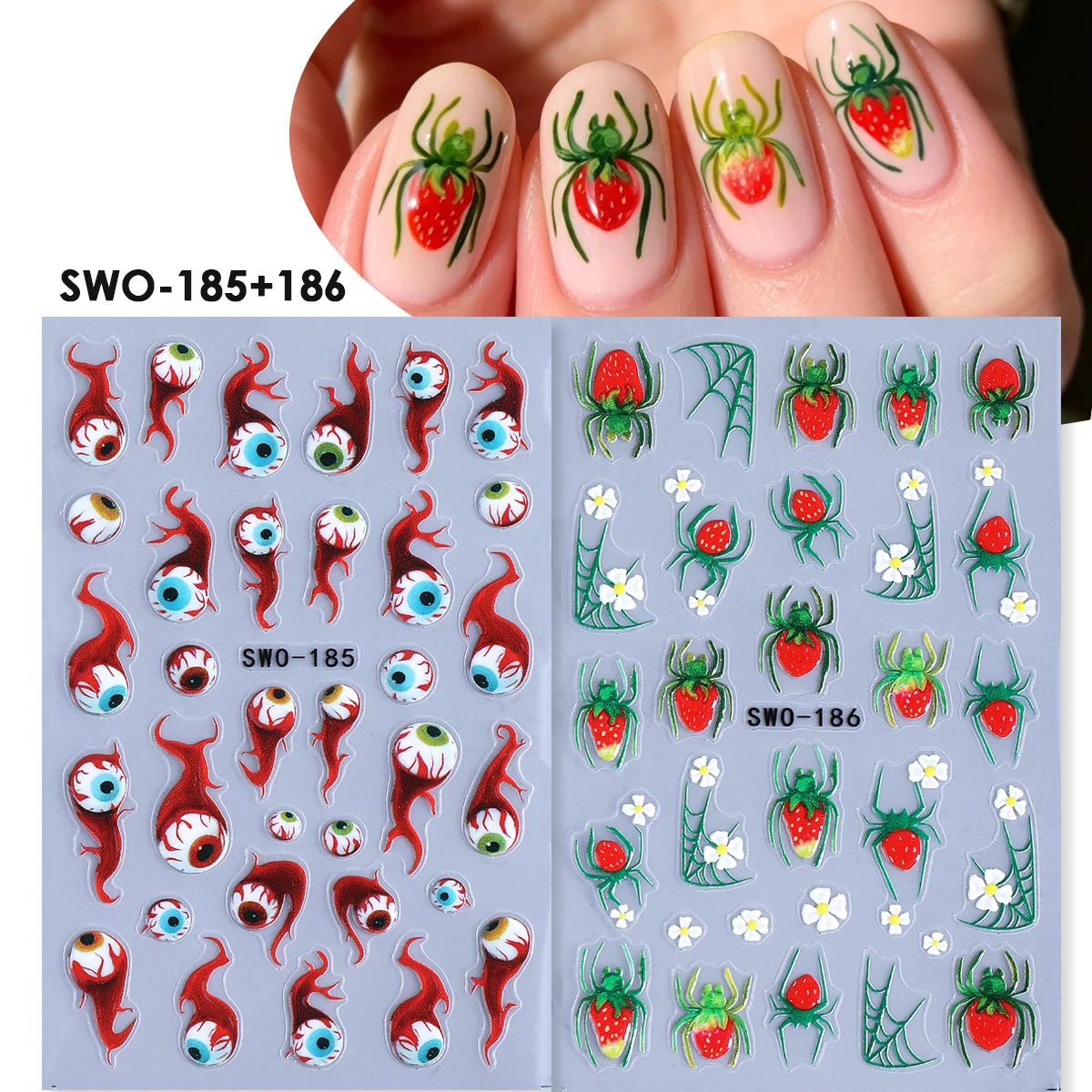 Halloween Bloodshot Eyeball Matte Nail Decals – 2 Sheets Nail Art Decals PLUSH SWO-185 186