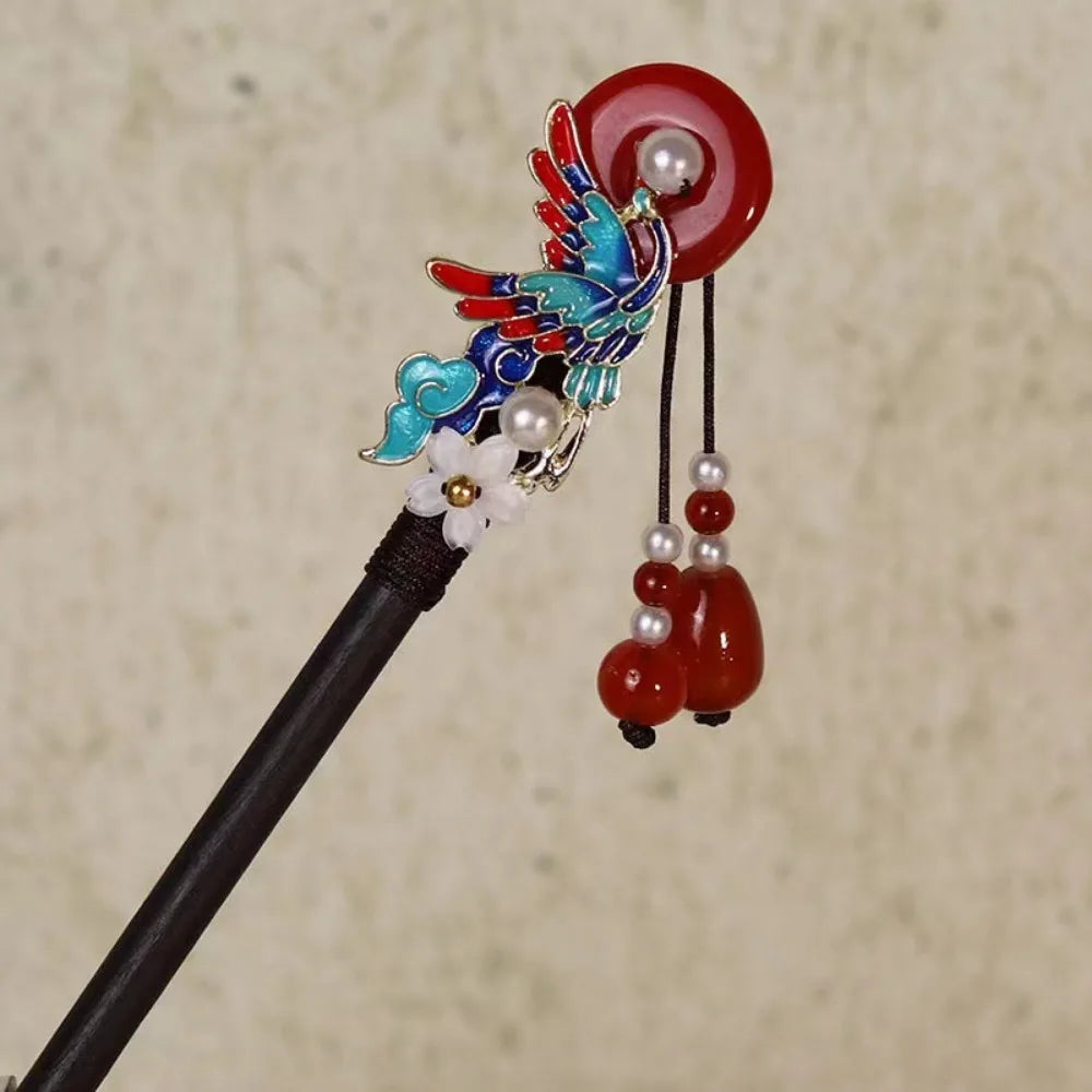 Wooden Chinese Hair Stick Vintage Flower Tassel Hairpin Fork Hair Stick Hairpin PLUSH Style 11