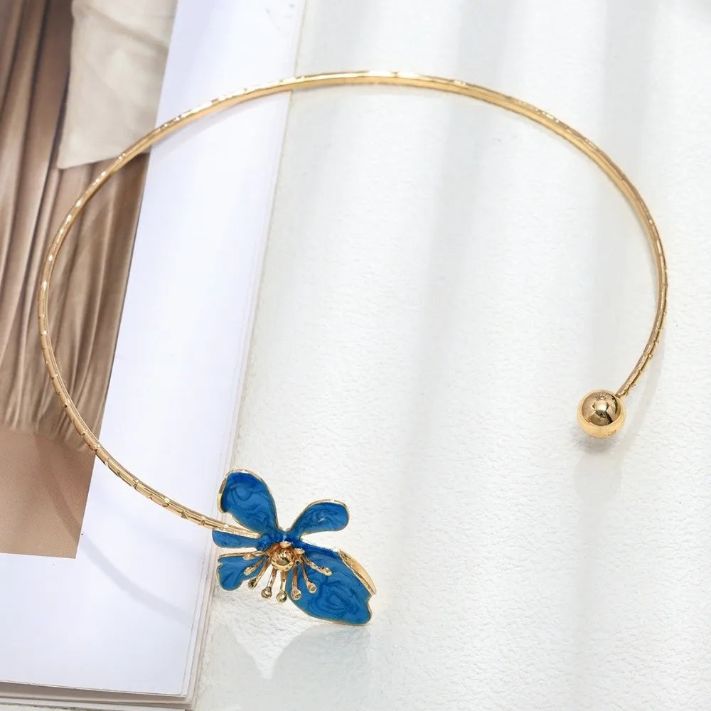 Colorful Flower Geometric Metal Choker Necklace Korean Style Choker Necklace PLUSH