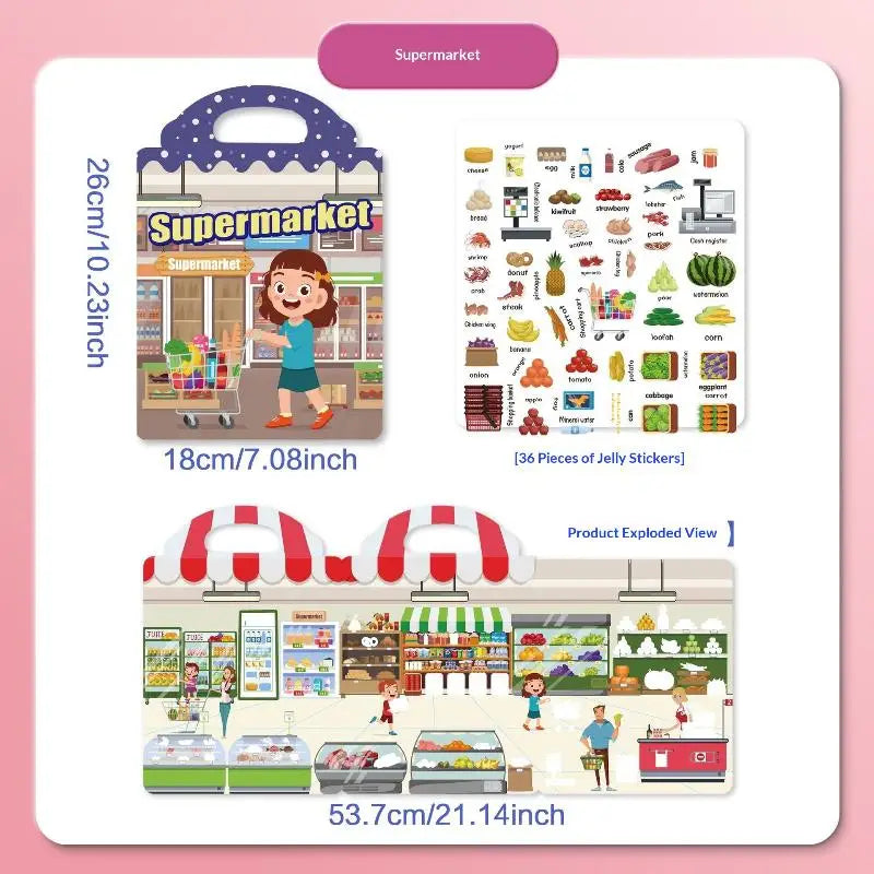 Jelly Sticker Book for Kids – Reusable Scene Puzzle Activity Kids Sticker Book PLUSH A4