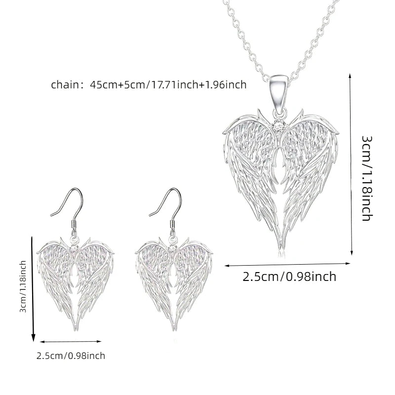 Angel Wings Heart Necklace & Earrings Set | Women's Jewelry Jewelry Set PLUSH