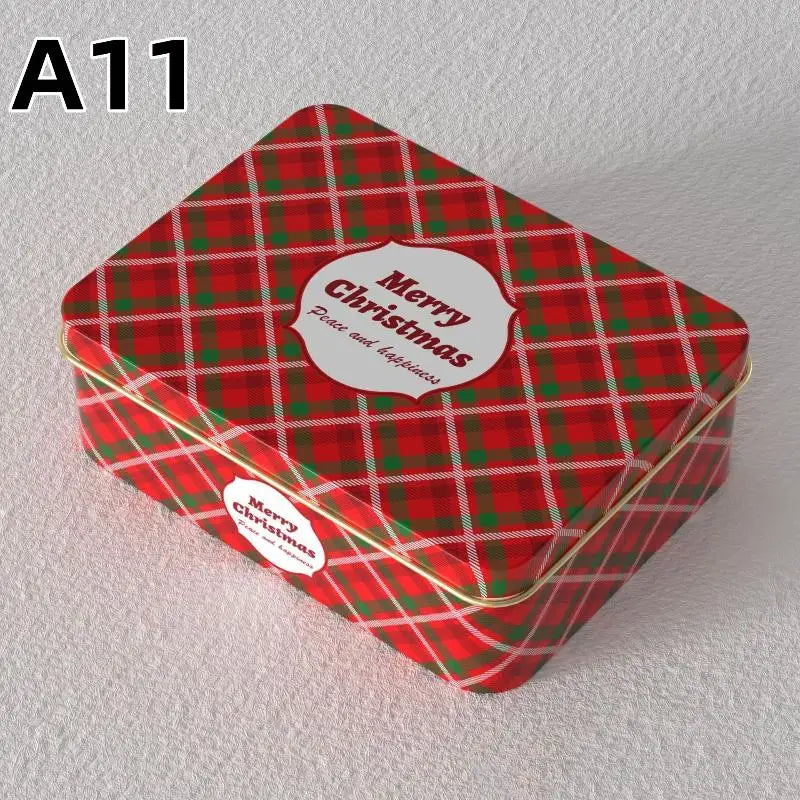 Christmas Tin Can Box – Elk & Santa Candy Cookie Gift Storage Holiday Tin Box PLUSH A11