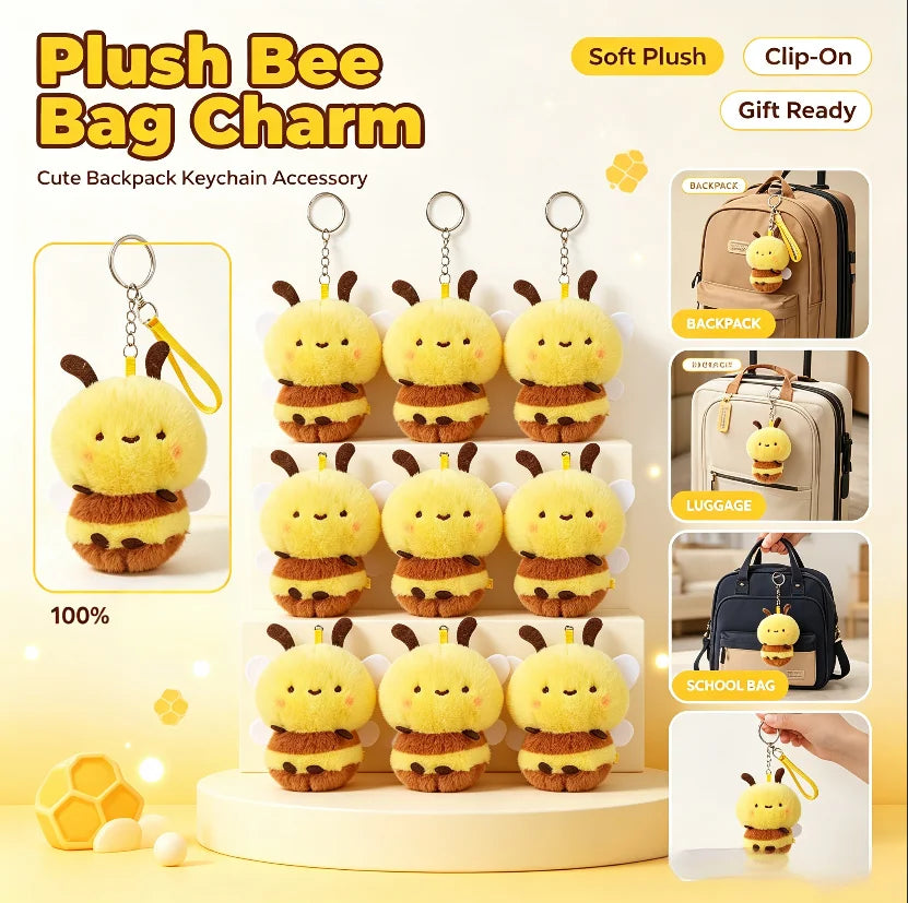 Cute Bee Plush Keychain 4" Soft Bag Charm Pendant Plush Keychain Charm PLUSH