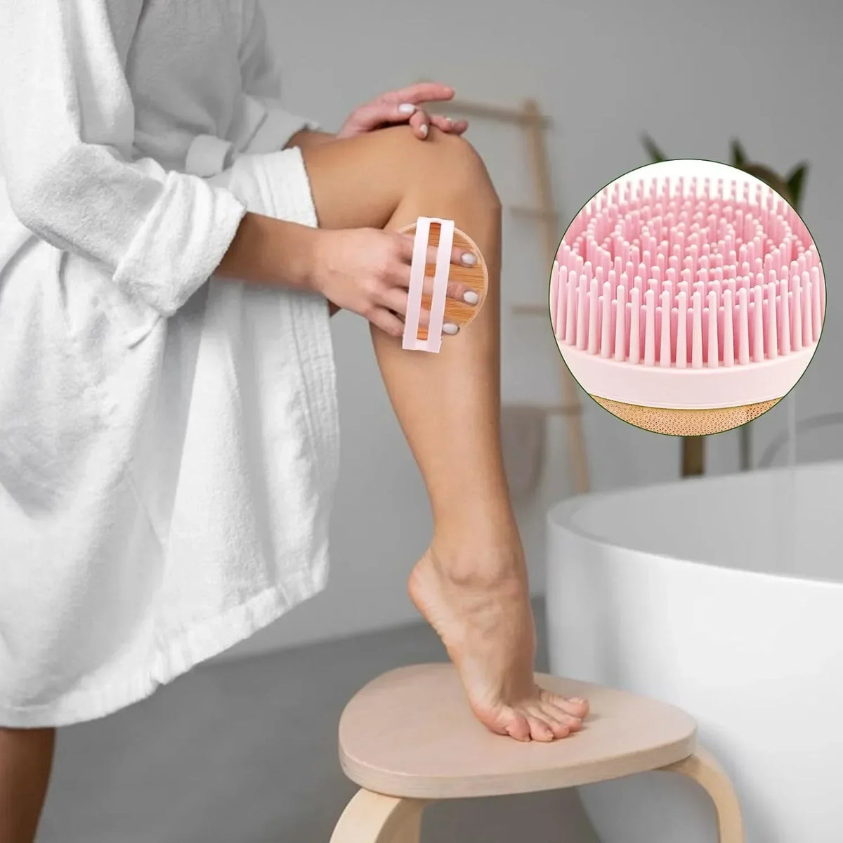 Silicone Body Scrubber with Bamboo Base – Exfoliating Bath Brush Exfoliating Bath Brush PLUSH