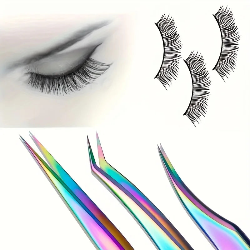 Stainless Steel Eyelash Tweezers Set – 3 Pcs with Box Eyelash Tweezers Set PLUSH