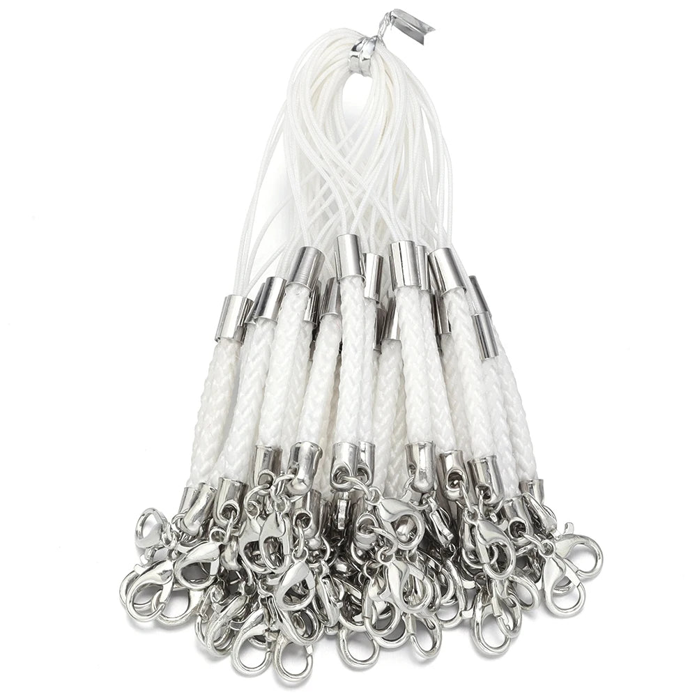 10pcs Braided Keychain Lanyard Cords with Lobster Clasps DIY Keychain Lanyard Cord PLUSH white 9cm