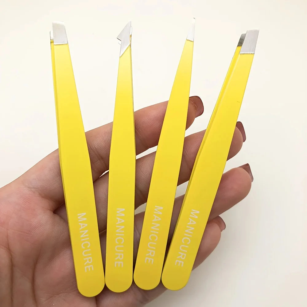 Ouriner Stainless Steel Slant Tweezers Set – Precision Brow Tool Eyebrow Tweezers Set PLUSH